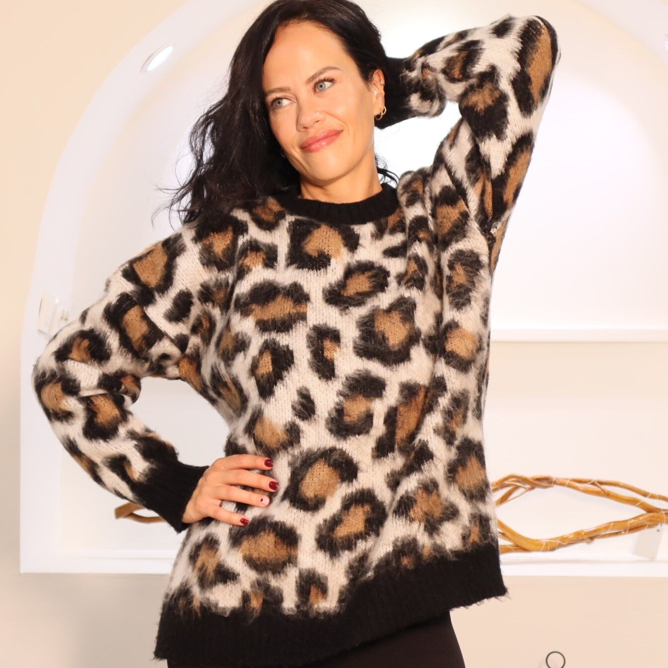 Sakallı Leopar Desen Kazak